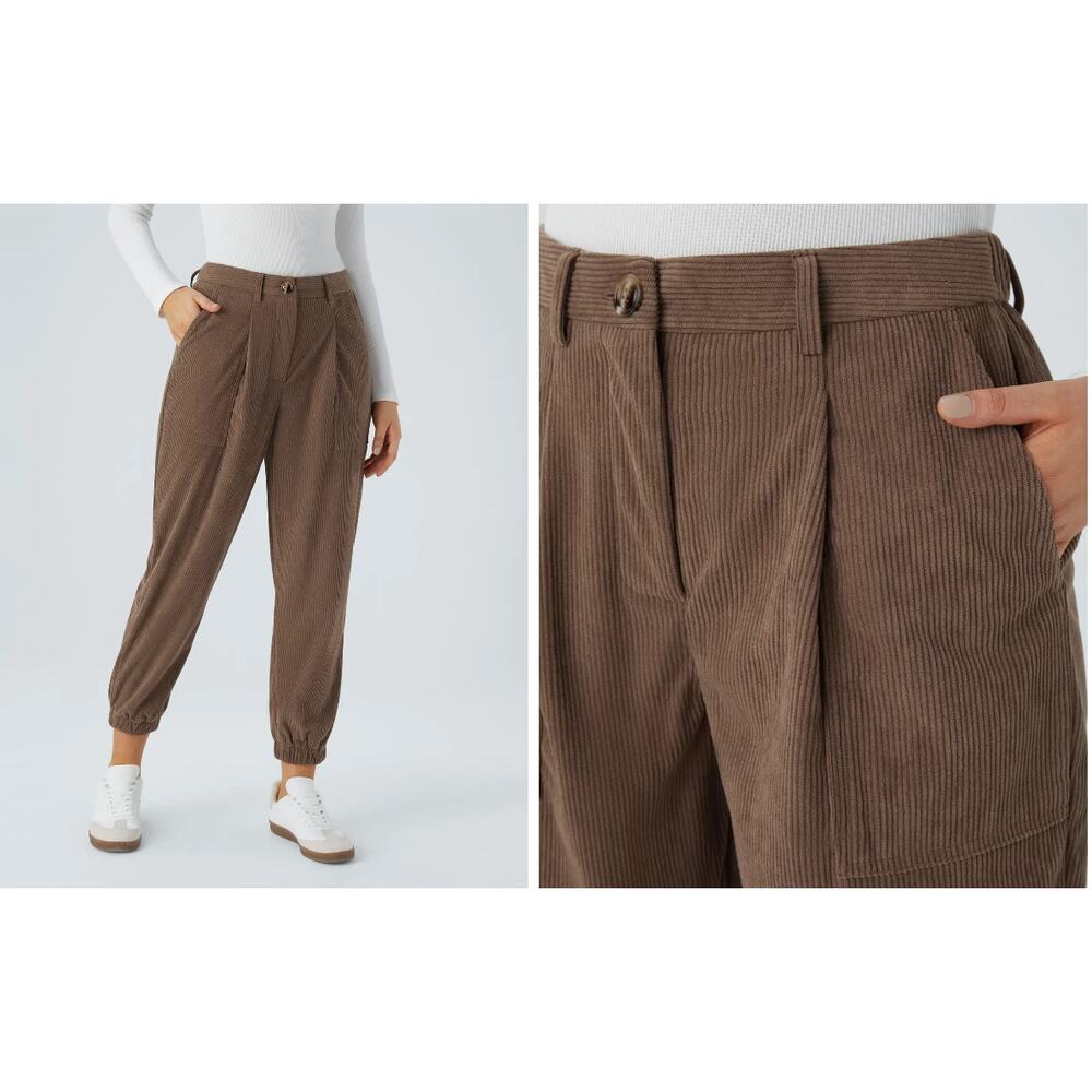 Halara Mid‑Rise Corduroy Brown Joggers Size Small Casual Career Chic Pockets EUC